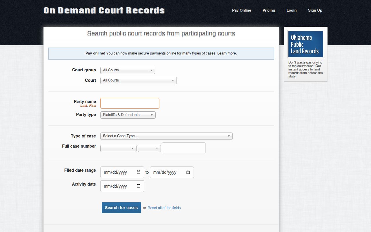 Nowata County release record research through the ODCR court search